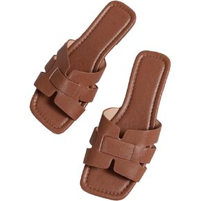 GORGLITTER Women's Crocodile Embossed Flat Sandals Cross Strappy Open Toe Slide Sandals