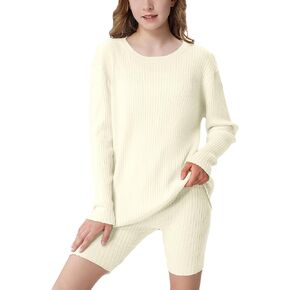 EXARUS Girls Sweaters Knit Ribbed Long Sleeve Pullover Casual for Kids 6-12Y