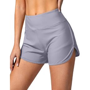 Women's Swim Shorts with Pockets High Waisted Tummy Control Board Swimsuit Bathing Shorts for Women with Liner(Light Grey,XL)