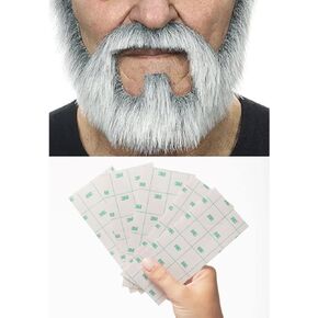 Mustaches Self Adhesive On Bail Beard Double-Sided 3M Self-Adhesive Medical Plaster for Fake Beards, Costume Accessory for Adults, Grey with White