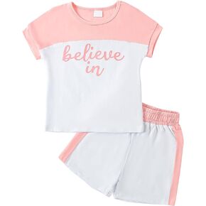 Toddler Girls' Clothing Set Cotton Short Sleeve T Shirt and Shorts 2 Piece Summer Outfits 2-7T
