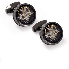 Single Tourbillon Gear Cufflinks in Gunmetal and Black Enamel in Kuwait