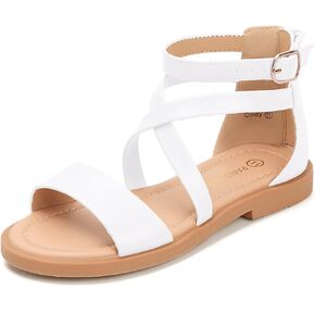 PANDANINJIA Cindy Girls Gladiator Sandals Toddler/Little Kid Open Toe Cross Strappy Dress Flats Sandals Summer Shoes with Back Zipper