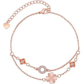 18K Gold Plated Bracelet for Women Copper Adjustable Layered Line Lucky Clover Charm Chain Bracelets for Girls Mother's Day Gift Jewelry in Saudi Arabia