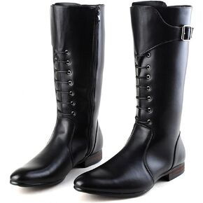Men High Top Pointed Toe Lacing with Buckle Side Zipper Cowboy Knight Riding Boots PU Leather Cos Stage Performance Outdoor Lace-up Punk Retro Rock Military Camping Climbing Motorcycle Waterproof
