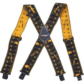 AISENIN Mens Tape Measure Suspenders, 2 Inch Wide Adjustable Work Suspenders for Tool Belts, Elastic Braces with Heavy Duty Strong Clips, Black