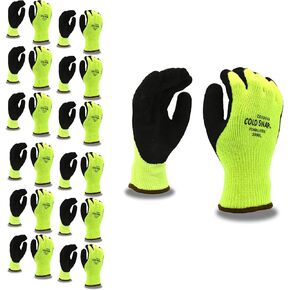 Cold Snap Gloves, 7-Gauge, Hi-Vis Green, Brushed, Loop-In, Acrylic Terry Shell, Black Foam Latex Palm Coating