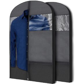 Plixio 43" Black Garment Bags for Travel or Hanging Clothes Storage - Suit Bags Carriers Covers for Men & Women - Dresses, Shirts, Fur Coats, Jackets - Zippered Breathable Gusset Clothing Storage Bags