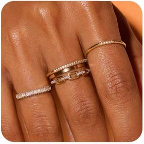 Honsny Stackable Gold Rings for Women Dainty Thumb Ring Set Non Tarnish 14K Gold Plated Stacking Cubic Zirconia Promise Wedding Engagement Trendy Rings Size 7 8 9 10 11