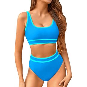 Blooming Jelly Women's Bikini Sets High Waisted Two Piece Swimsuits Sporty Color Block Cheeky High Cut Bathing Suits