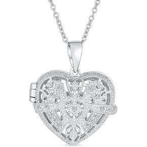 Vintage Style Filigree Flower Aromatherapy Essential Oil Perfume Diffuser Keepsake Photo Heart Shape Locket Pendant Necklace for Women Teens .925 Sterling Silver