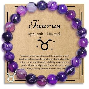 Zodiac Bracelet Birthday Gifts for Women Girl Astrology Constellation Crystal Bracelet, Purple Natural Stone Jewelry with Wish Card