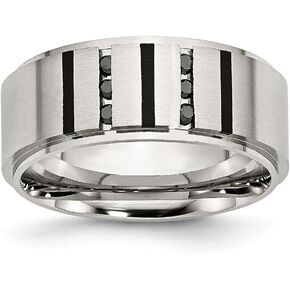Stainless Steel Black IP-plated/Black Diamonds 9mm Matte Brushed Finish Men's Wedding Band Ring (.15 cttw.)