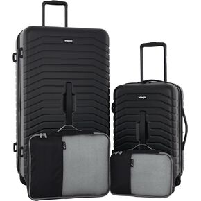 Wrangler Trunk Spinner Set, Black, 2 Luggage & 2 Packing Cubes