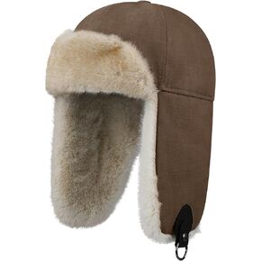Croogo Winter Leather Trooper Hat Warm Trapper Hats for Men Women Aviator Russian Ushanka Hats Earflap Fur Hat Ski Snow Cap