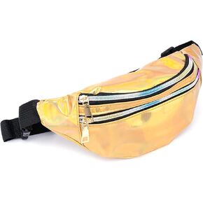 Holographic 80s 90S Rave Fashion Gold Fanny Pack for festival women, Girl Cute Fashion Waist Bag Belt Bags (Gold)