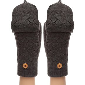 MIRMARU Women's Knitted Fingerless Mitten Gloves with Flip Cover with Faux Fur Lining