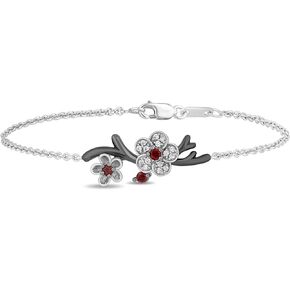 Jewelili Enchanted Disney Fine Jewelry Sterling Silver with 1/7 Cttw Diamond and Red Garnet Mulan Bracelet