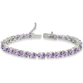 B. BRILLIANT Bracelet for Women, Birthstone Bracelet, 6x4mm Oval-Cut Genuine or Synthetic Gemstone Tennis Bracelet, Sterling Silver Bracelets or Gold Bracelet with Gift Box