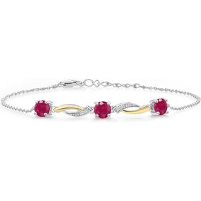 Gem Stone King 925 Sterling Silver and 10K Yellow Gold Red Ruby and White Lab Grown Diamond Tennis Bracelet For Women (1.69 Cttw, Gemstone Birthstone, 7 Inch with 1 Inch Extender)