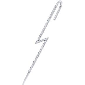 Long Lightning Bolt Ear Cuff Wrap Hook CZ Crawler Climber 925 Sterling Silver Cartilage Earrings for Women Teen Girls Fashion Personalized Punk Unique Crystal Piercing Jewelry Gifts