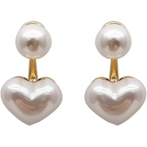 Boho Pearl Heart Ear Jacket Earrings for Women Girls,14K Gold Plated Love Heart Earrings Double Sided Front Back Earrings Bride Wedding Party Jewelry
