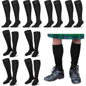 Cozypower 8 Pairs Scottish Kilt Hose for Men Ribbed Kilt Socks Scottish Black Knee High Socks Breathable Kilt Tube Scottish Accessories for St. Patrick's Day Party Favor, Size L