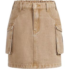 WDIRARA Girl's Denim Mid Waist Skirt Button Front Casual Jean Skirts with Flap Pocket