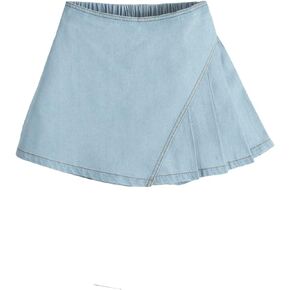 WDIRARA Girl's Elastic Waist Wrap Pleated Denim Skort Casual Shorts