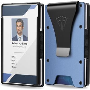 Minimalist Wallet for Men- Slim Aluminum Metal Money Clip Wallet with Clear ID Card Holder, RFID Blocking Slim Wallet for Men,Holds up 15 Cards with Money Clip,Ultra-Thin Tactical Wallet (Blue), metal in Kuwait