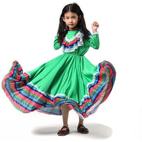 Girls Mexican Traditional Dress National Style Dancer Fancy Princess Dress Halloween Carnival Birthday Party Costumes