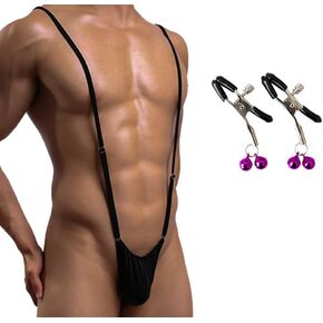 Beut Bucf & Co ثونج مع مشابك حلمة جرس مزدوجة صالحة للأكل Underwea حزام رياضي ملابس داخلية للرجال وأزياء الهالوين المثيرة باللون الأسود in Kuwait