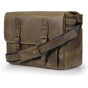 MegaGear Italian Leather Messenger Bag, Lightweight Unisex Business Briefcase Satchel Portfolio, Multi Compartment
