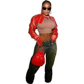 Womens Bolero Shrug Cardigan Sexy Long Sleeve PU Leather Patchwork Crop Jackets