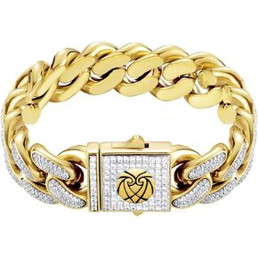 Chain for Men Iced Out,14k AAAAA+ CZ Gold/White Gold Cuban Link Chain Bracelet，Our size include: 7", 7.5", 8",8.5"
