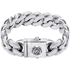 Chain for Men Iced Out,14k AAAAA+ CZ Gold/White Gold Cuban Link Chain Bracelet，Our size include: 7", 7.5", 8",8.5"