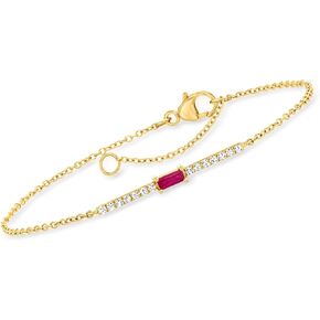 Ross-Simons RS Pure 0.10 Carat Ruby and .11 ct. t.w. Diamond Bar Bracelet in 14kt Yellow Gold. 6.5 inches