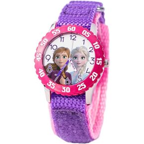 Disney Frozen Kids' Bezel Stainless Steel Time Teacher Analog Nylon Strap Watch