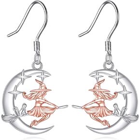 YFN Witch Earrings Sterling Silver Witch Broom Dangle Earrings Wiccan Jewelry For Women Girls Witchy Gifts For Mom Daughter