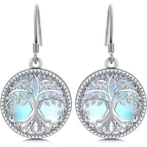 Tree of Life Earrings Round Moonstone Dangle Drop Earrings Tree of Life Jewelry Christmas Birthday Gifts for Women Girls