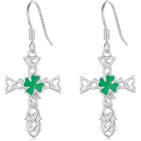JUSTKIDSTOY St Patricks Day Earrings Gifts 925 Sterling Silver Four Leaf Clover Shamrock Earrings Irish Jewelry for Women Girls