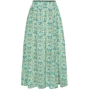 Kate Kasin Women's 2024 Boho Floral Maxi Skirt Elastic High Waisted Casual A Line Slit Long Swing Flowy Skirts with Pockets
