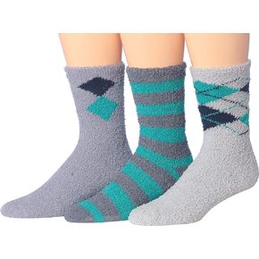 JAMES FIALLO Men's 3-Pairs Cozy Microfiber Anti-Skid Soft Fuzzy Crew Socks