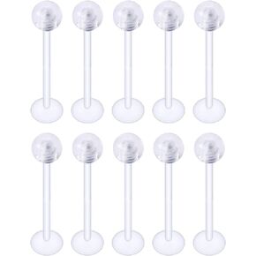Kridzisw 16G 14G Clear Plastic Cheek Dimple Tongue Rings Piercing Rtainer for Surgery Flexible Bioflex Extra Long Lip Labtert Monroe Medusa Rings Studs for Women Men 16mm 19mm