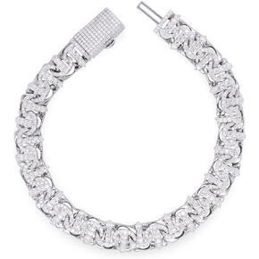 SAVEARTH DIAMONDS Round Cut Lab Created Moissanite Diamond 10MM Width Chino Miami Cuban Link Chain Bracelet For Men In 14k Gold Over 925 Sterling Silver (VVS1 Clarity, 4.70 Ct)