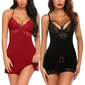 Avidlove Women Chemises Lingerie Lace Babydoll Sleepwear Sexy Full Slips Mini Dress 2 Pack