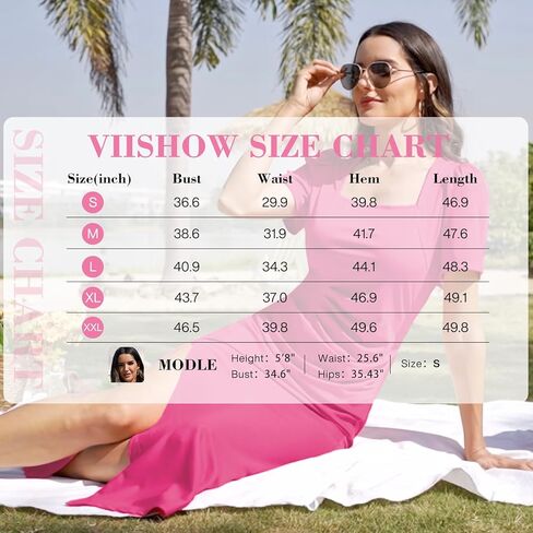 VIISHOW فستان نسائي صيفي 2024 برقبة مربعة بقصة ضيقة فستان سهرة غير رسمي مكشكش للحفلات والنوادي وحفلات الكوكتيل in Kuwait