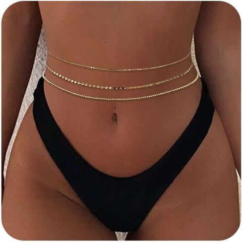 TOBENY 18K مطلية بالذهب سلسلة الخصر الطبقات للنساء سلسلة البطن متعددة الطبقات للماء للخصر سلاسل الخصر قابل للتعديل 27.5 بوصة - 35.5 بوصة الصيف مجوهرات الجسم مجوهرات البطن للنساء in Saudi Arabia