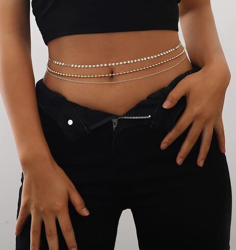 TOBENY 18K مطلية بالذهب سلسلة الخصر الطبقات للنساء سلسلة البطن متعددة الطبقات للماء للخصر سلاسل الخصر قابل للتعديل 27.5 بوصة - 35.5 بوصة الصيف مجوهرات الجسم مجوهرات البطن للنساء in Saudi Arabia