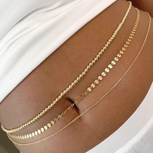 TOBENY 18K مطلية بالذهب سلسلة الخصر الطبقات للنساء سلسلة البطن متعددة الطبقات للماء للخصر سلاسل الخصر قابل للتعديل 27.5 بوصة - 35.5 بوصة الصيف مجوهرات الجسم مجوهرات البطن للنساء in Saudi Arabia